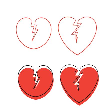 hand drawn Icon of a red broken heart. with doodle style Vector illustration.のイラスト素材