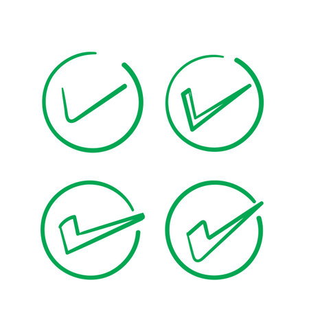 hand drawn Check mark vector icon. Checkmark right symbol tick sign. Ok button correct circle icon.doodleのイラスト素材