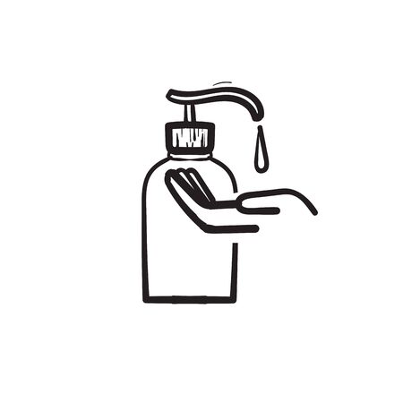 hand drawn Washing Hands Related Vector Line Icons. Contains such Icons as Washing Instruction, Antiseptic, Soap. doodle illustrationのイラスト素材