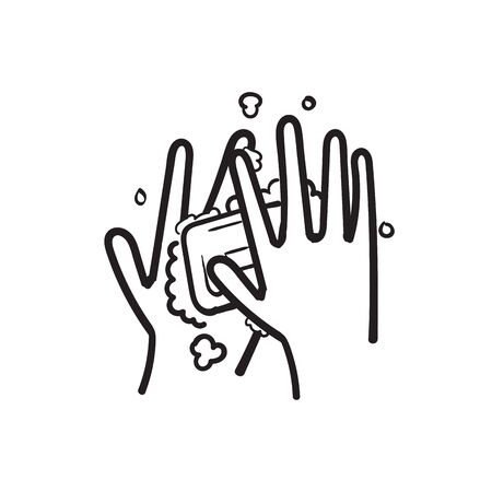 hand drawn Washing Hands Related Vector Line Icons. Contains such Icons as Washing Instruction, Antiseptic, Soap. doodle illustrationのイラスト素材