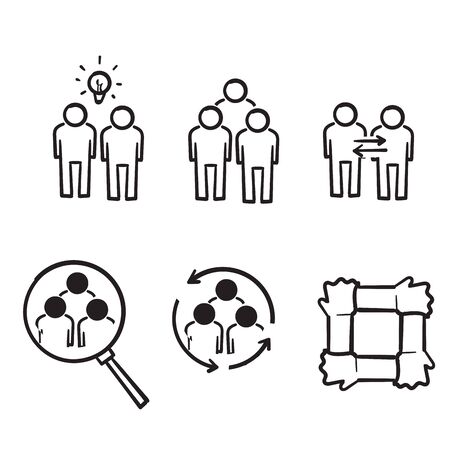 hand drawn Simple Set of Team Work Related Vector Line Icons. Contains such Icons as Cooperation, Collaboration, Team Meeting.doodleのイラスト素材