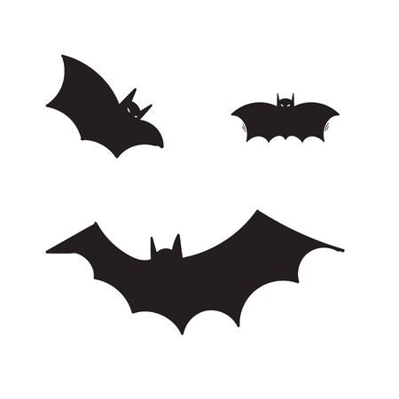 hand drawn Horror black bats group isolated on white vector Halloween background. Silhouettes of flying bats traditional Halloween symbols on white.doodleのイラスト素材