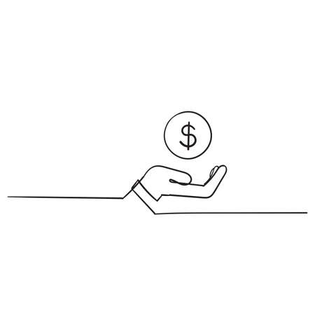 hand drawn save money icon, salary money, invest finance, hand holding dollar, doodle symbols on white backgroundのイラスト素材