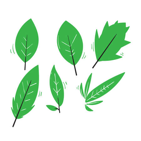 hand drawn Leaf simple icon set doodle illustrationのイラスト素材