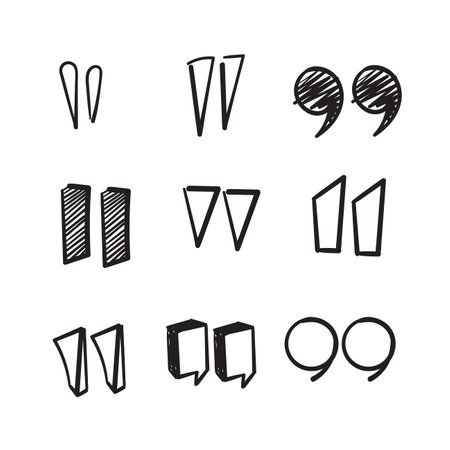 hand drawn doodle quotation mark icon illustration vector isolatedのイラスト素材