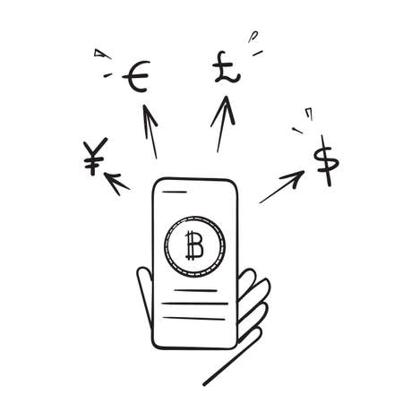 cryptocurrency and money exchange illustration vector isolatedのイラスト素材