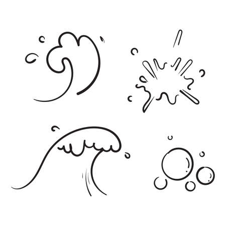 hand drawn doodle ocean water splash illustration vectorのイラスト素材