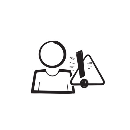 hand drawn doodle alert risk for man illustration vector isolatedのイラスト素材