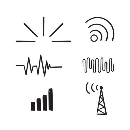 hand drawn doodle radio and wi-fi signal wave illustration vectorのイラスト素材