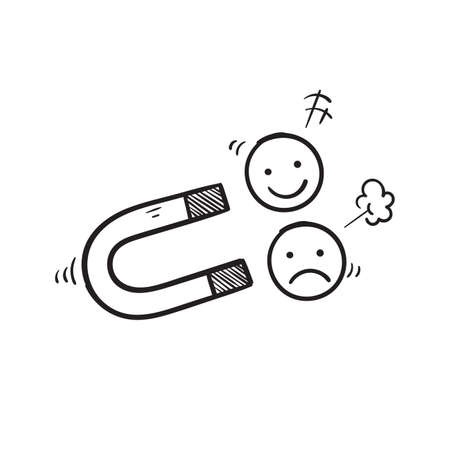 hand drawn doodle magnet and emoji emoticon symbol for customer customers attraction experience illustration vectorのイラスト素材