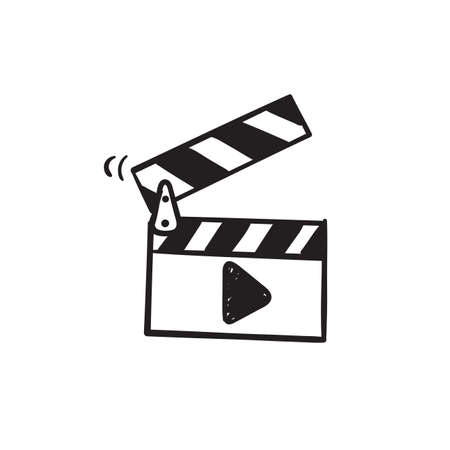 hand drawn doodle clapboard with play button illustration vectorのイラスト素材