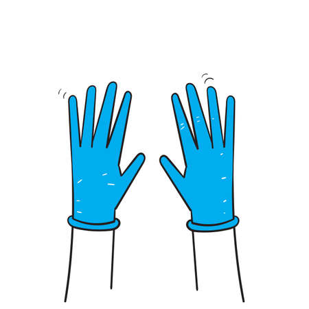 hand drawn doodle hand with medical gloves illustration vectorのイラスト素材
