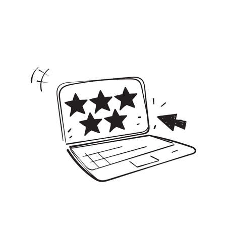 hand drawn doodle laptop with 5 star rating review feedback icon illustration isolatedのイラスト素材