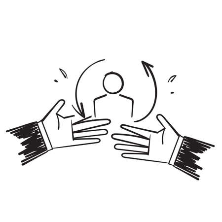 hand drawn doodle Care customer icon, total inclusive service illustrationのイラスト素材