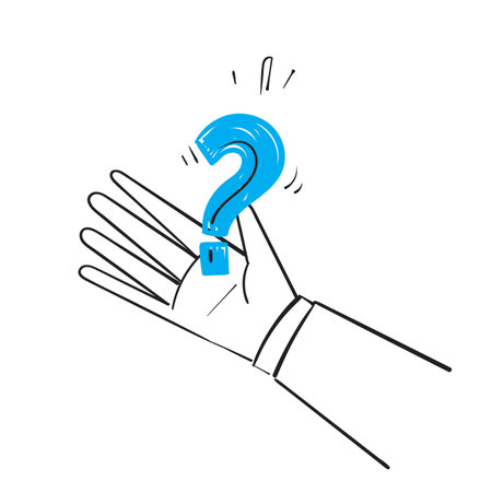 hand drawn doodle question mark on palm hand illustration vectorのイラスト素材