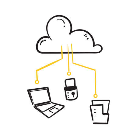 hand drawn doodle cloud servers data security illustration icon isolatedのイラスト素材
