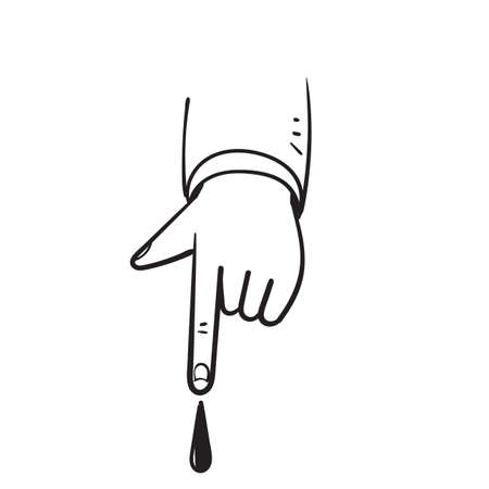 hand drawn doodle finger with drop blood symbol for medical blood test illustration vectorのイラスト素材