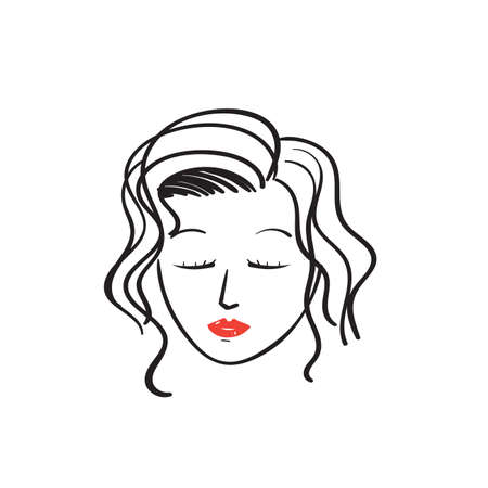 hand drawn doodle woman face and hairstyle vector illustration isolatedのイラスト素材