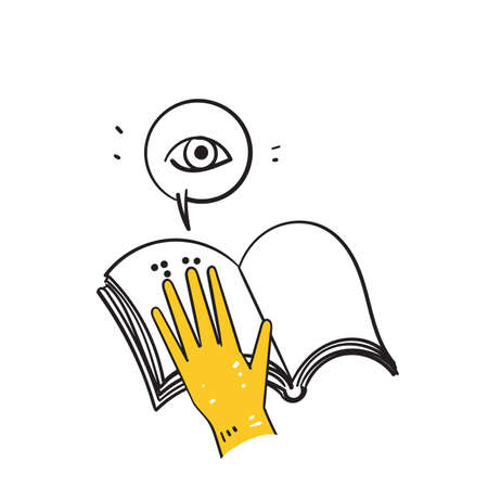 hand drawn doodle hand with eyes symbol for world braille day illustration vectorのイラスト素材