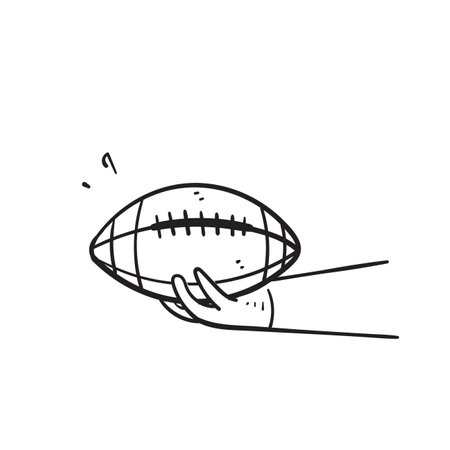 hand drawn doodle hand holding american football ball illustration vectorのイラスト素材