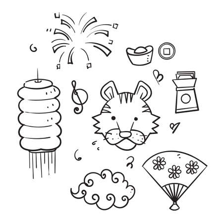 hand drawn doodle chinese lunar new year element illustrationのイラスト素材