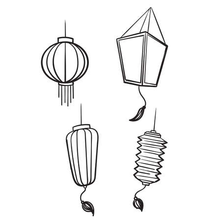 hand drawn doodle chinese lantern illustrationのイラスト素材