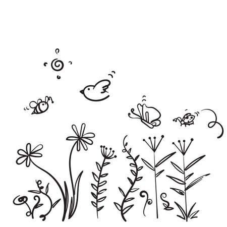hand drawn doodle spring season nature illustration vectorのイラスト素材