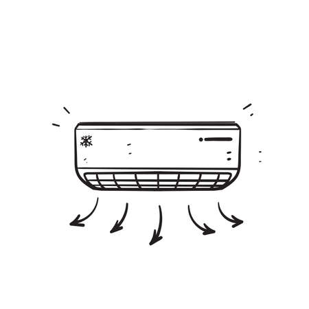 hand drawn doodle air conditioner illustration icon vectorのイラスト素材