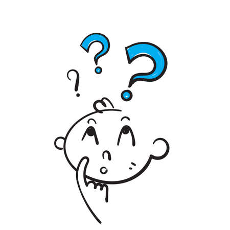 hand drawn doodle shocked confused character with question mark illustration vectorのイラスト素材