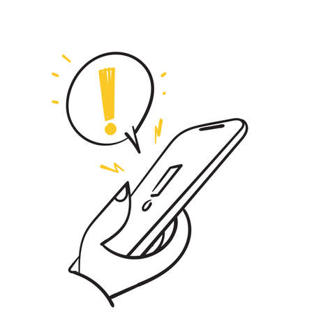 hand drawn doodle threat detection on mobile illustration vectorのイラスト素材