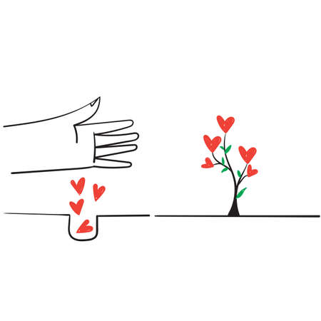 hand drawn doodle plant the seeds of love illustration vectorのイラスト素材