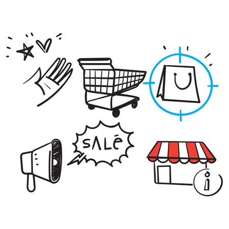 hand drawn doodle Set of Marketing Strategy Related illustration vectorのイラスト素材
