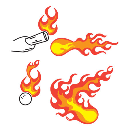 hand drawn doodle Fire flame illustration collectionのイラスト素材