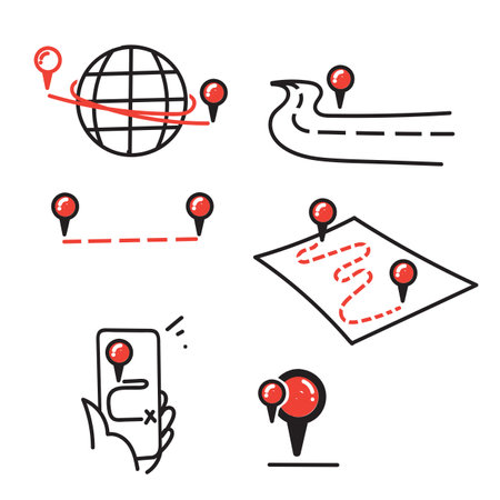hand drawn doodle GPS location map illustration vectorのイラスト素材