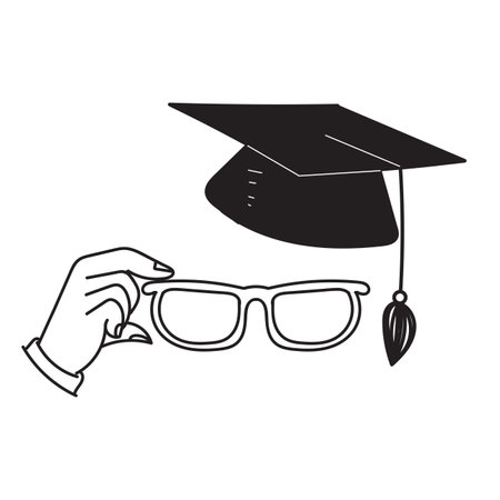 hand drawn doodle graduation hat and glasses illustration vectorのイラスト素材