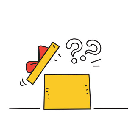 hand drawn doodle gift box with question mark illustration iconのイラスト素材