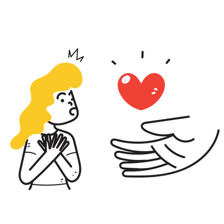 hand drawn doodle hand with love and proposed women illustrationのイラスト素材