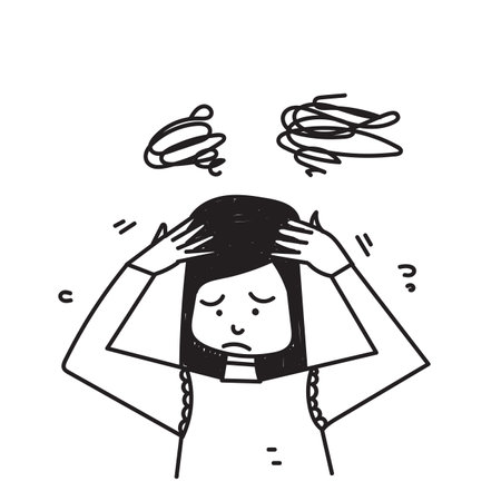 hand drawn doodle depression and confused person illustrationのイラスト素材