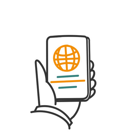 hand drawn doodle hand holding identification document passport illustrationのイラスト素材