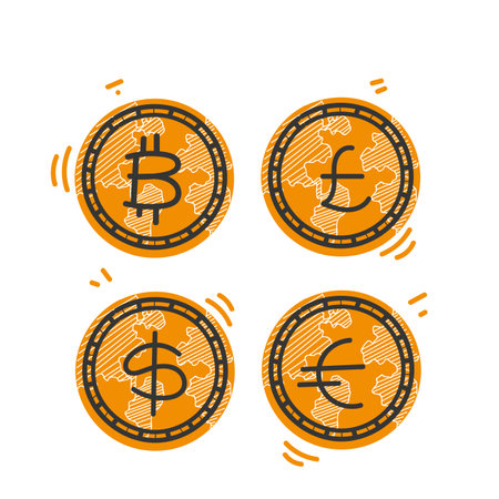 hand drawn doodle bitcoin and money coin currency illustration vectorのイラスト素材