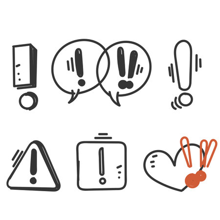 hand drawn doodle exclamation mark illustration vector isolatedのイラスト素材