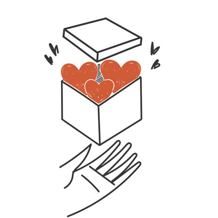 hand drawn doodle gift boxes with love heart inside illustration