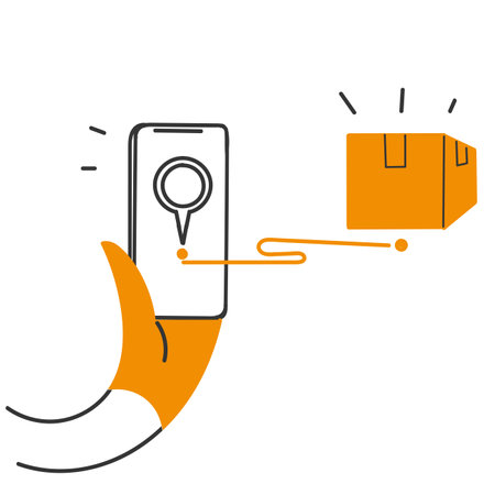 hand drawn doodle gps delivery tracking package mobile illustration vectorのイラスト素材