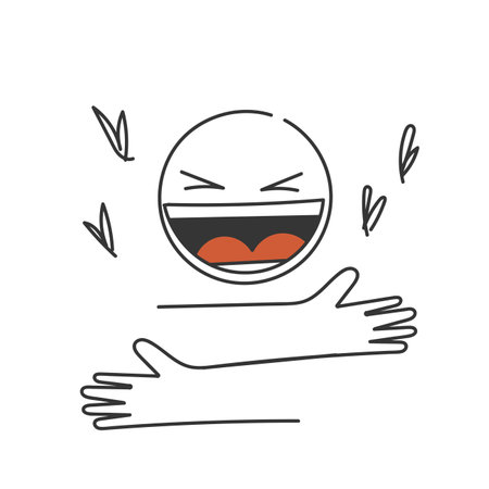 hand drawn doodle smile and hug character illustration vectorのイラスト素材