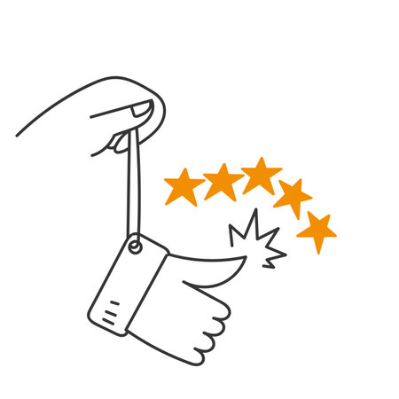 hand drawn doodle person holding like sign button with stars feedback illustration vectorのイラスト素材