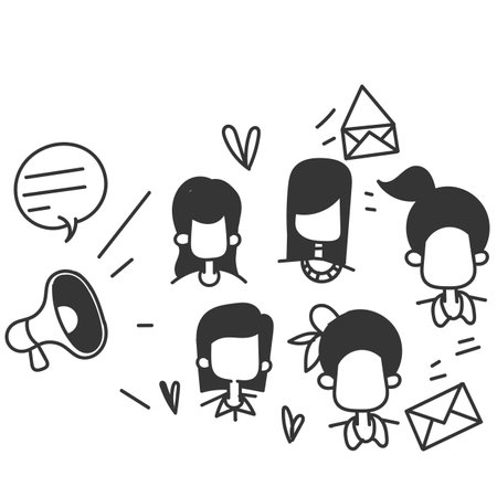 hand drawn doodle megaphone communicate with target audience illustration vectorのイラスト素材
