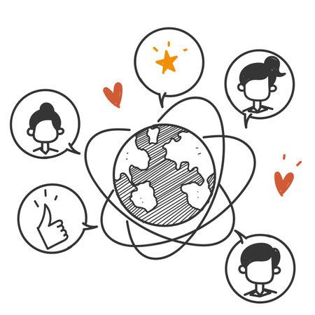 hand drawn doodle Global communication social media network illustrationのイラスト素材