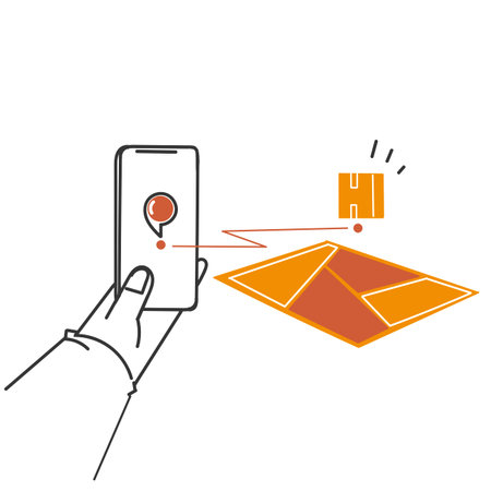 hand drawn doodle gps delivery tracking package mobile illustration vectorのイラスト素材