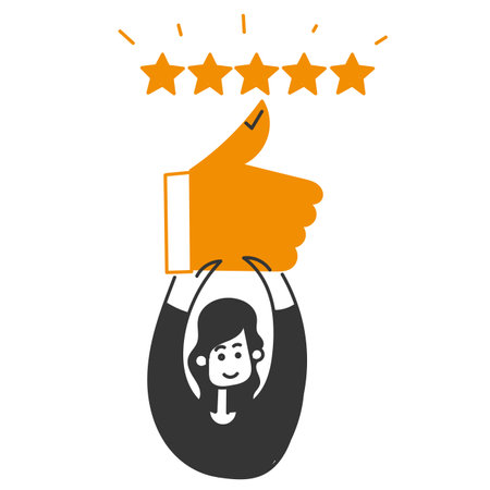 hand drawn doodle person holding like sign button with stars feedback illustration vectorのイラスト素材