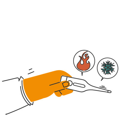 hand drawn doodle thermometers measuring heat and cold illustration vector iconのイラスト素材